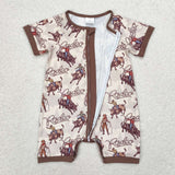 SR0856--riding cow gray short sleeve girls romper