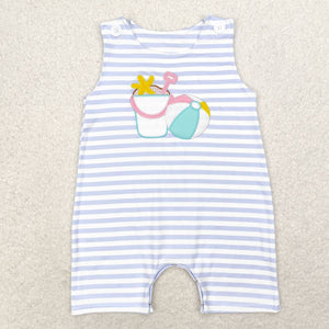 Sleeveless stripe embroidery ball baby boy summer beach romper