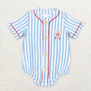 Short sleeves stripe embroidery baseball baby kids romper