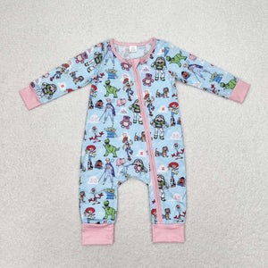 LR0987 Long sleeves cartoon bamboo pink sleeper