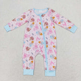 LR0990Long sleeves cartoon princess bamboo castle pink sleeper