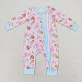 LR0990Long sleeves cartoon princess bamboo castle pink sleeper