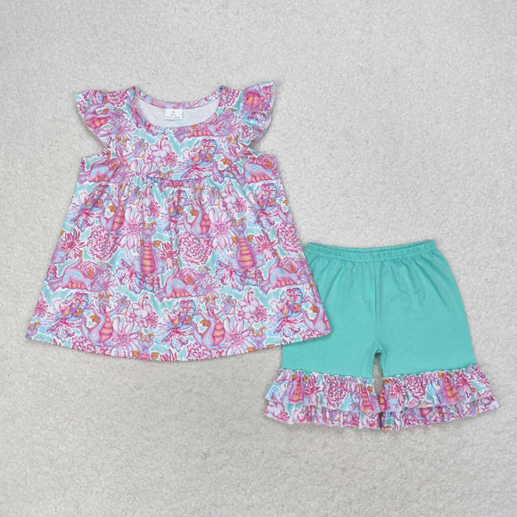 Flutter sleeves watercolor tunic shorts girls summer clothes