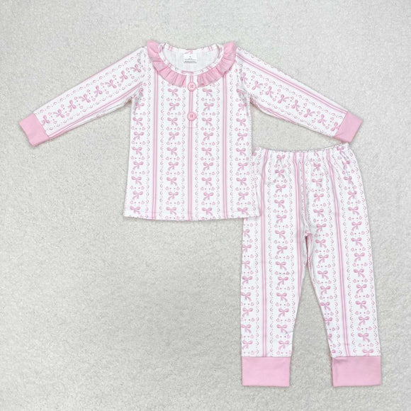 GLP1212  Long sleeves bow pink girl pajamas
