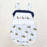 embroidery Stripe duck baby girls summer romper