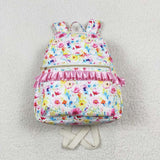 Pink flower ruffle girls backpack