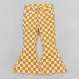 pre order Orange plaid flare jeans girls denim pants