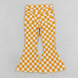 pre order Orange plaid flare jeans girls denim pants