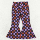 Orange purple plaid kids girls bell-bottoms jeans