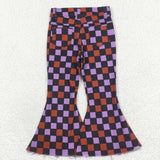 Orange purple plaid kids girls bell-bottoms jeans