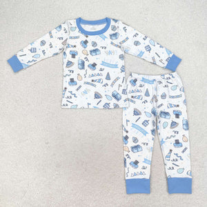 BLP0470 Long sleeves birthday blue boy pajamas