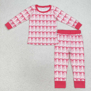 GLP1214 Long sleeves bow pink girls pajamas