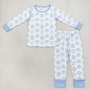 BLP0469  Long sleeves pumpkin blue bamboo boy pajamas