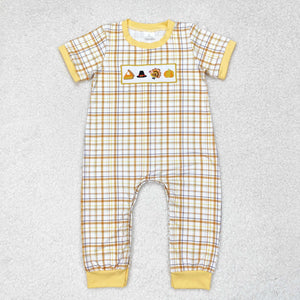 SR1869 sleeveless embroidery Turkey yellow plaid boy romper
