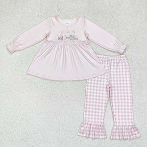 GLP1225  Long sleeves Jesus pink plaid girls outfits