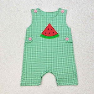 Sleeveless plaid embroidery watermelon baby boy summer romper