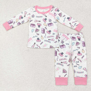 GLP1190  long sleeves birthday pink girls pajamas