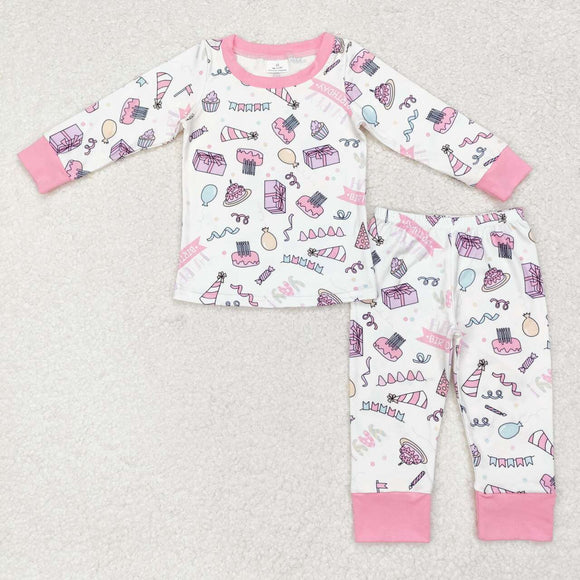GLP1190  long sleeves birthday pink girls pajamas