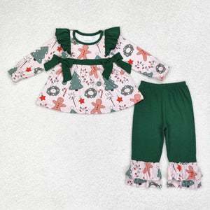 GLP1254 Girls Christmas gingerbread green girl outfits