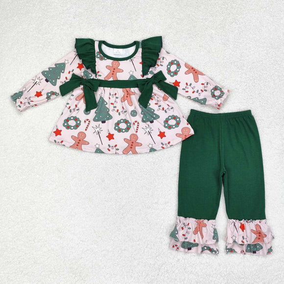 GLP1254 Girls Christmas gingerbread green girl outfits