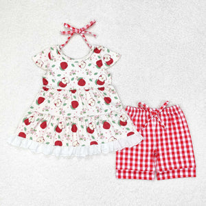 GSSO1416 pearl sleeves apple plaid girls outfits