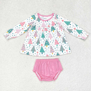 GBO0400 long sleeve Christmas tree pink bummies baby girls clothing