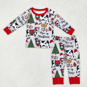 BLP0513 long sleeve Merry Christmas COW boy pajamas