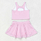 Sleeveless pink plaid top skirt girls summer clothes  swimsuit