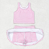 Sleeveless pink plaid top skirt girls summer clothes  swimsuit