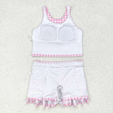 Sleeveless pink plaid top skirt girls summer clothes  swimsuit