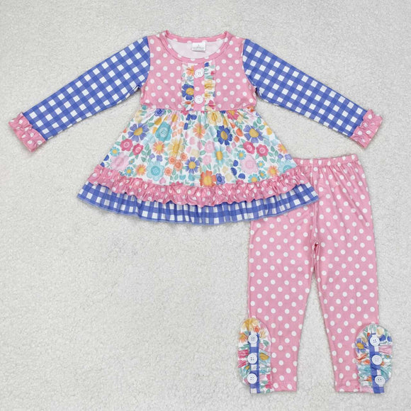 GLP1196 Long sleeves floral plaid girl outfits