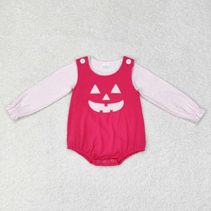 LR1171  embroidery Halloween pink plaid top+ romper outfits