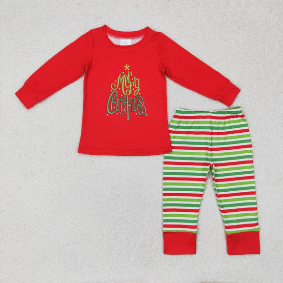 BLP0528 long sleeve merry Christmas striped boy pajamas