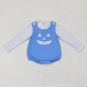 LR1172  Halloween embroidery  blue plaid top+ romper outfits