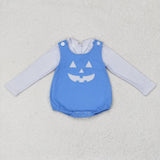 LR1172  Halloween embroidery  blue plaid top+ romper outfits