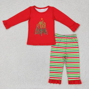 GLP1282 long sleeve Merry Christmas striped girls pajamas