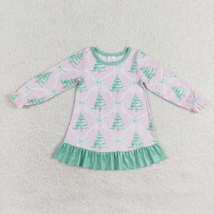 GLD0538 long sleeves Christmas tree green dress