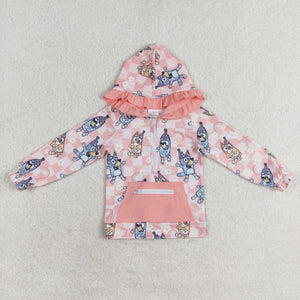 GT0633--long sleeve cartoon dog pink hoodie