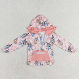 GT0633--long sleeve cartoon dog pink hoodie