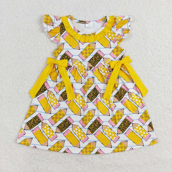 Yellow leopard pencil kids girls back to school dress