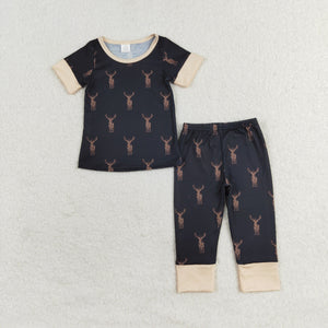 BSPO0440  short sleeve hunting bamboo deer boy pajamas