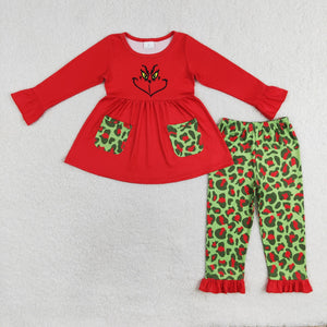 GLP1322 long sleeve Christmas cartoon leopard girls outfits