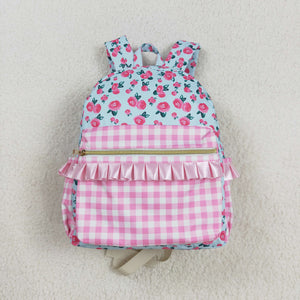 BA0217--floral and pink plaid backpack 10*13.9*4 inches