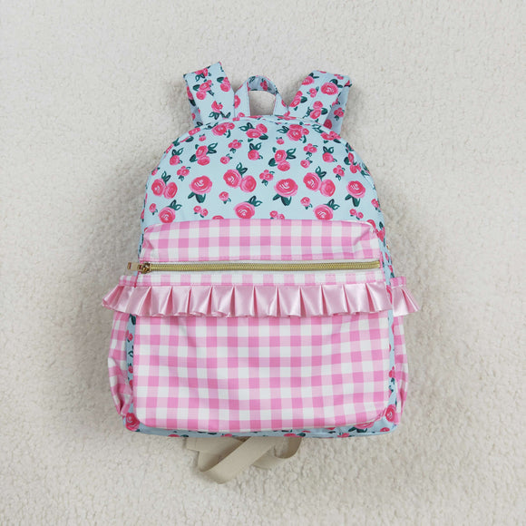 BA0217--floral and pink plaid backpack 10*13.9*4 inches