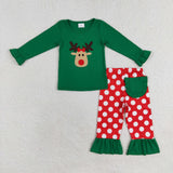 GLP1301 long sleeve Christmas embroidery deer dot red  girl clothing