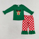 GLP1301 long sleeve Christmas embroidery deer dot red  girl clothing