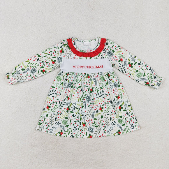 5.5 GLD0579  long sleeve embroidery Merry Christmas girls dress