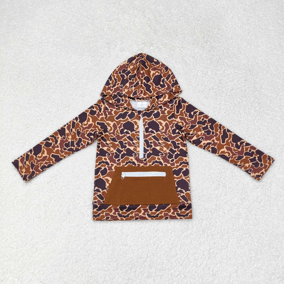 BT0746-- long sleeve camo brown zip hoodie