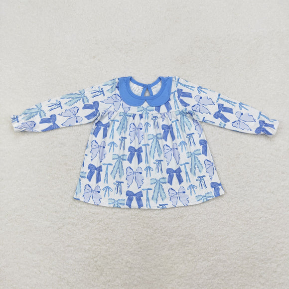 GT0666  long sleeve bow blue girls top