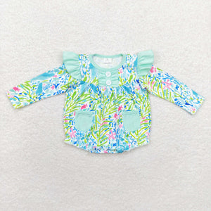 LR1353 Baby girls green floral romper